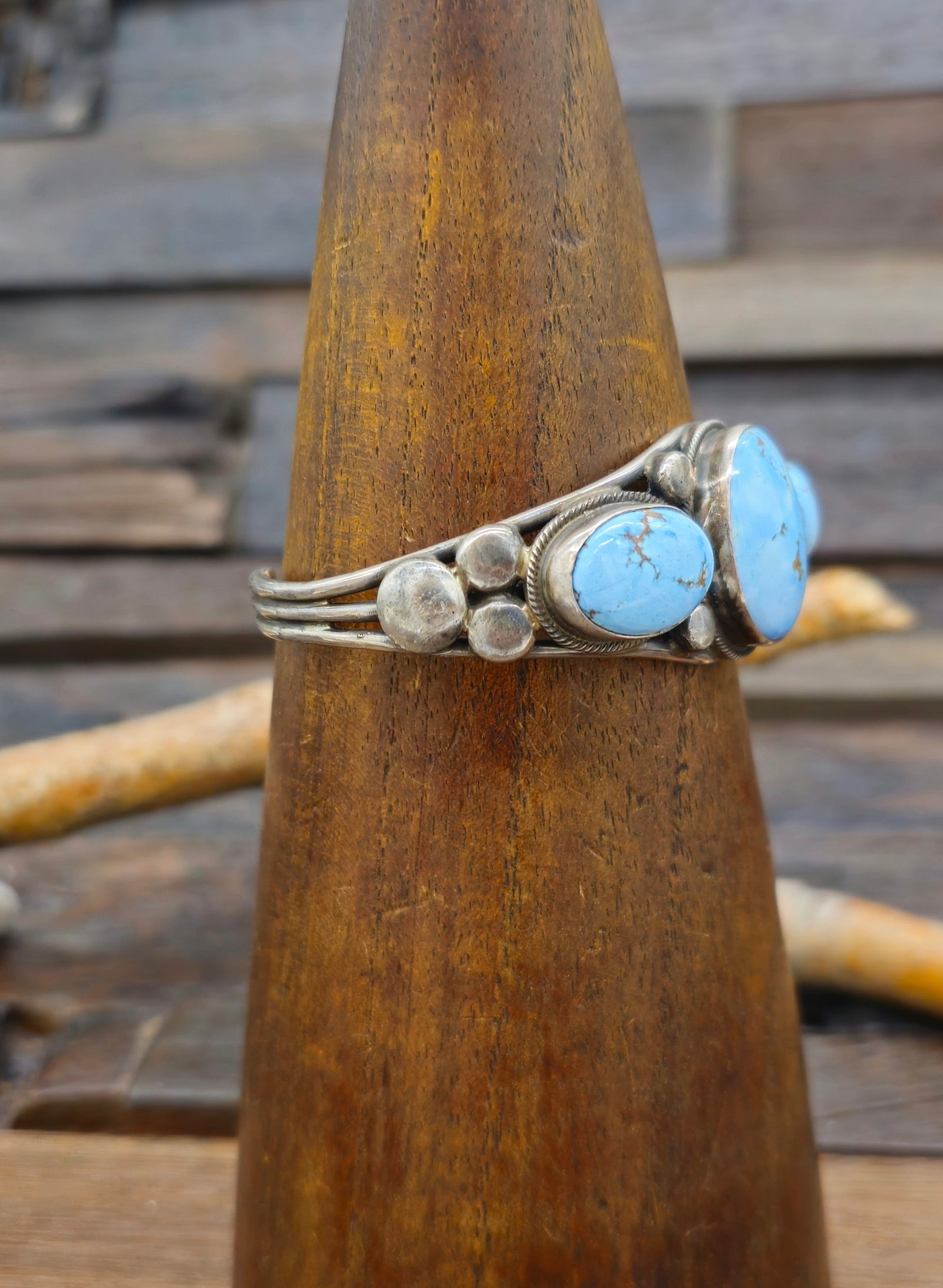 Three Stone Golden Hill Turquoise Sterling Silver Cuff by Verdy Jake - 6 1/2 in.