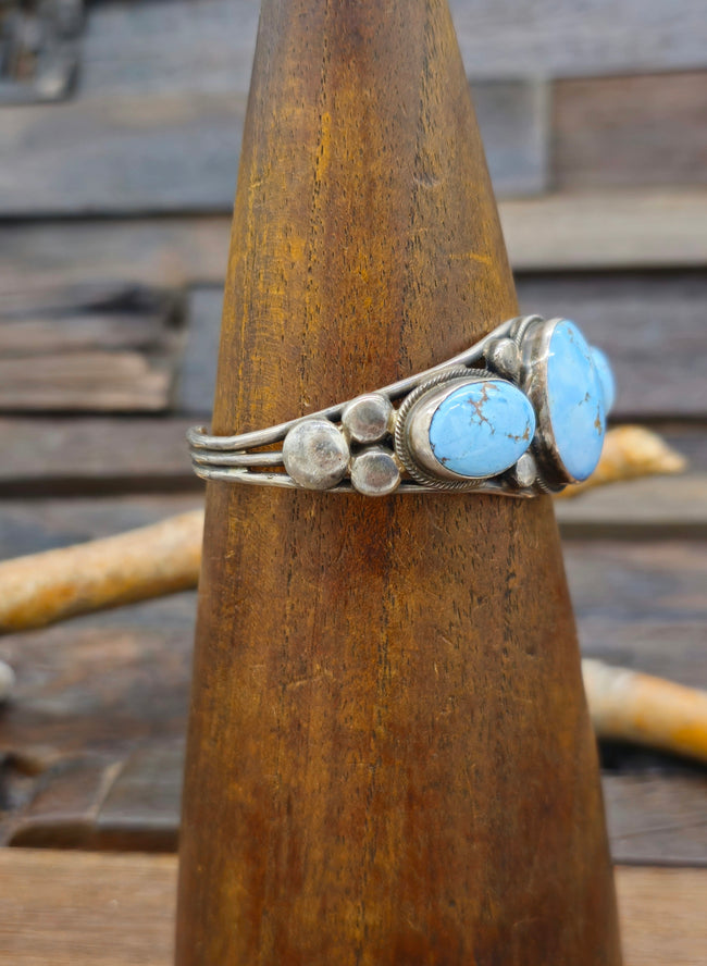 Three Stone Golden Hill Turquoise Sterling Silver Cuff by Verdy Jake - 6 1/2 in.