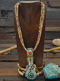 Four Strand Abalone Shell Necklace with Mosaic Inlay Swirl Pendant by Mary Tafoya - 19 1/2 in.