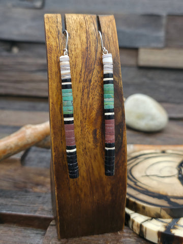Sterling Silver Kingman Turquoise Cobblestone Inlay Earrings by "D" - 2 in. by 1/2 in.