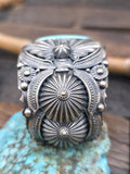 Stamped Sterling Silver Applique Turquoise Bracelet by Delbert Gordon - 7 in. with Gap
