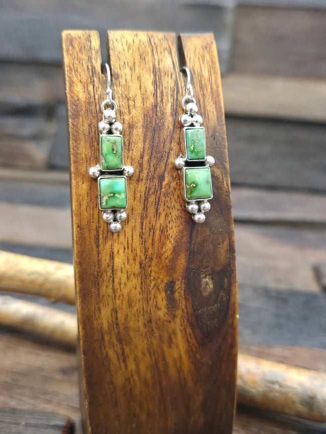 Two Stone Sonoran Turquoise Sterling Silver Hook Earrings by Rosella Paxton