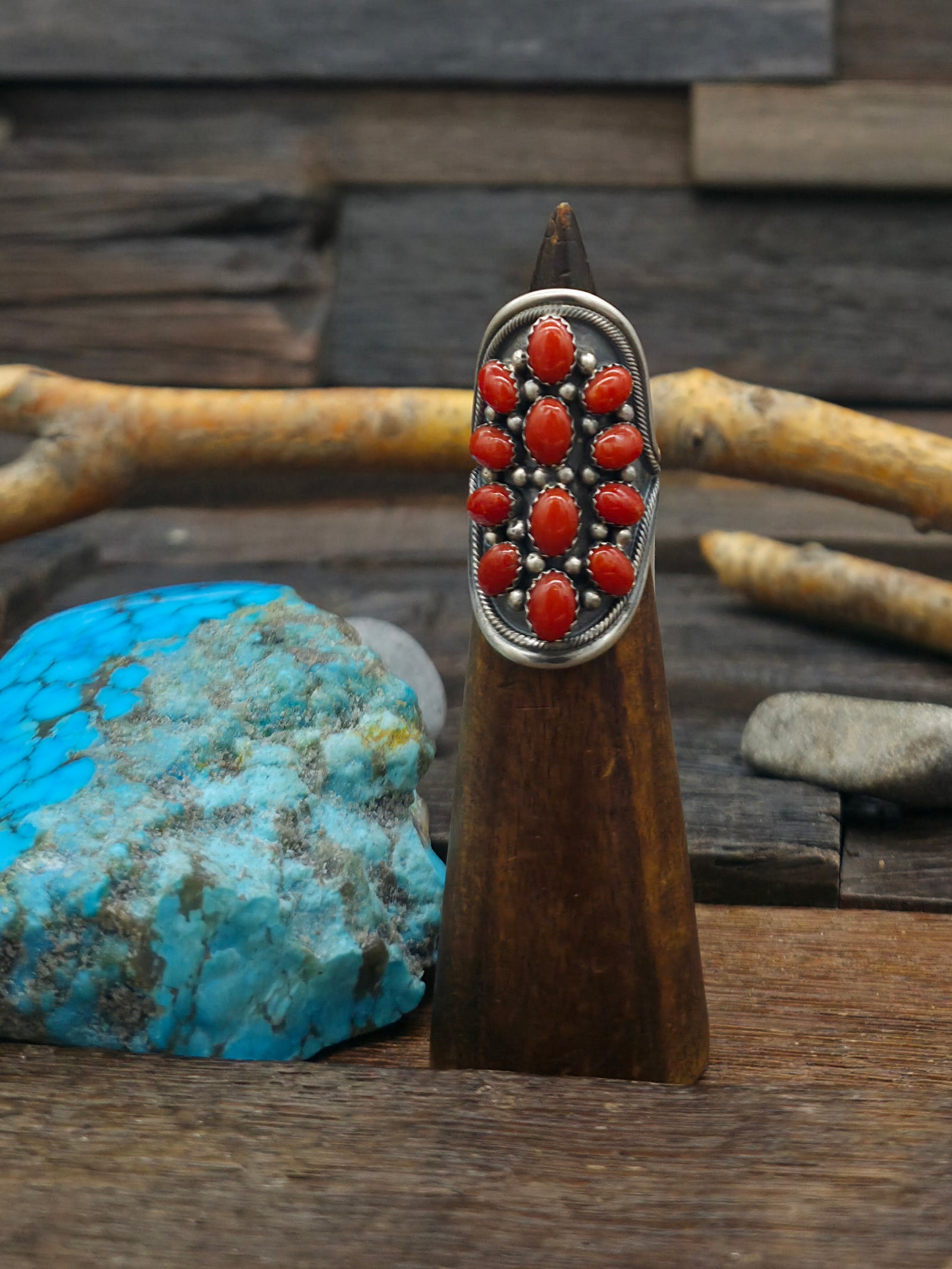 Sterling Silver Coral Cluster Ring by Paul Livingston - Size 8