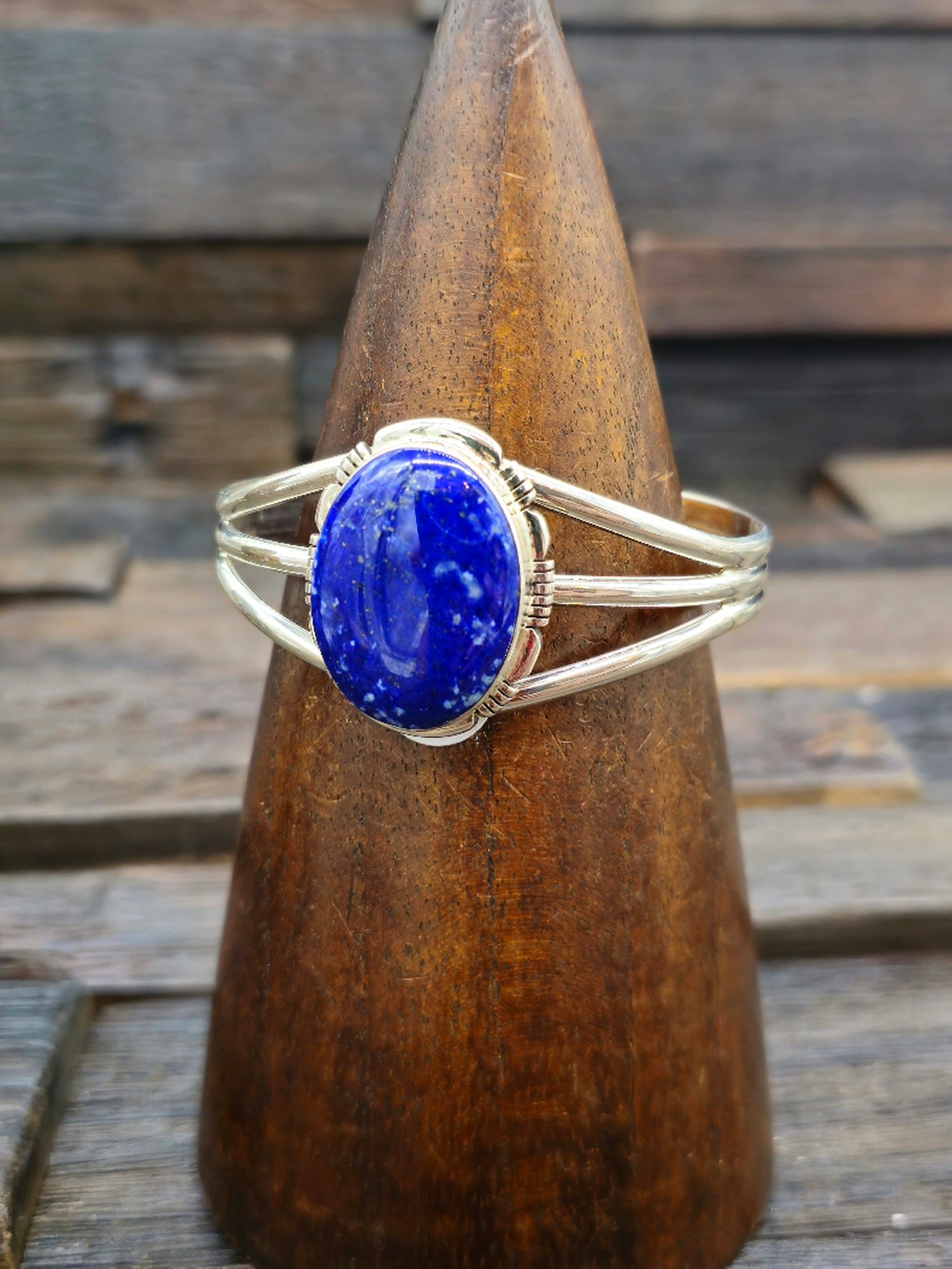 High-Shine Sterling Silver Lapis Lazuli Cuff Bracelet