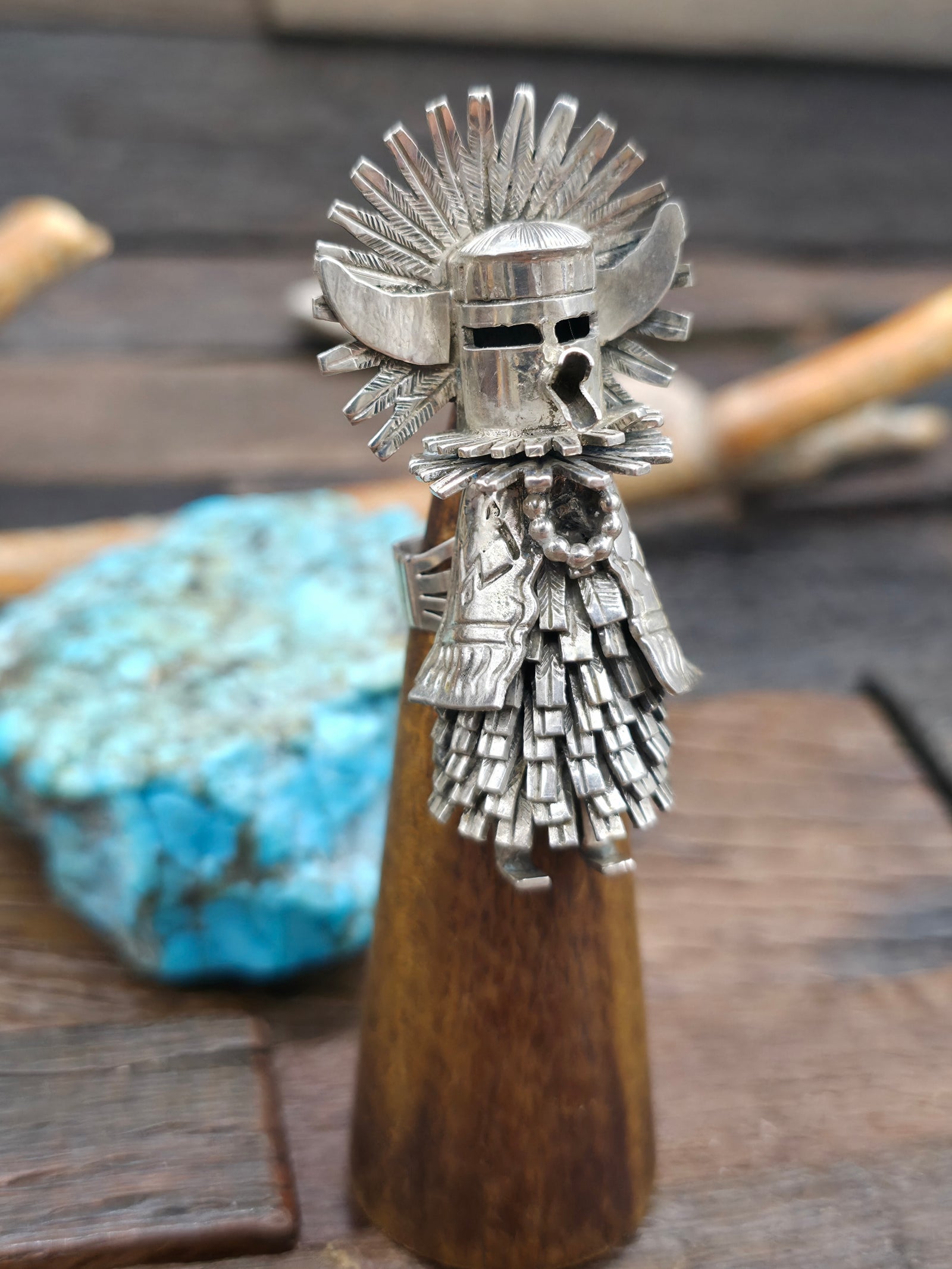Sterling Silver Kachina Ring by Bennie Ration - Size 8