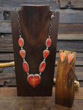 Red Spiny Oyster Heart Lariat Necklace and Earring Set by Darrin Livingston - 22 in.