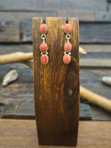 Turquoise and Coral Heart Half-Hoop Earrings