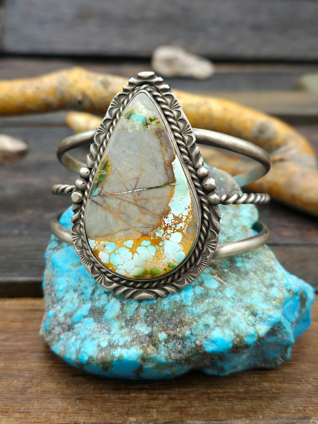 Brushed Sterling Silver and Boulder Turquoise Cuff - 6 1/2 in.