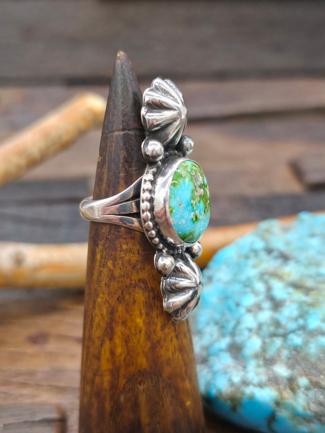 Sonoran Turquoise Two Starshot Sterling Silver Ring by Mary Ellen - Size 7 1/2