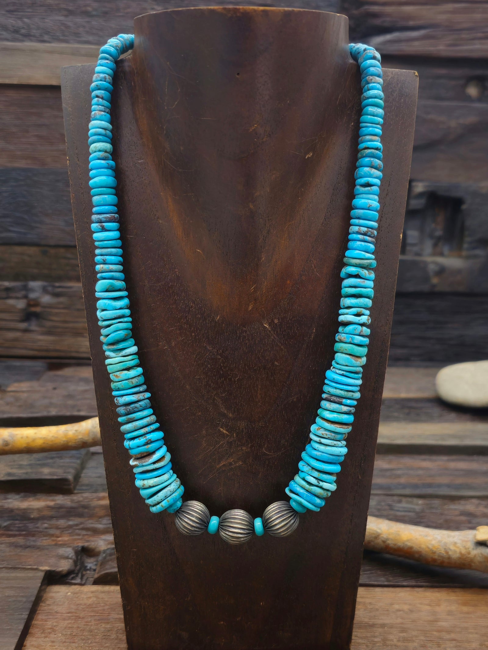Kingman Turquoise and Sterling Silver Necklace - 20 in.