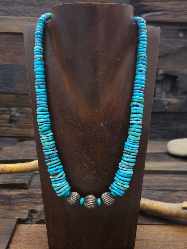 Kingman Turquoise and Sterling Silver Necklace - 20 in.