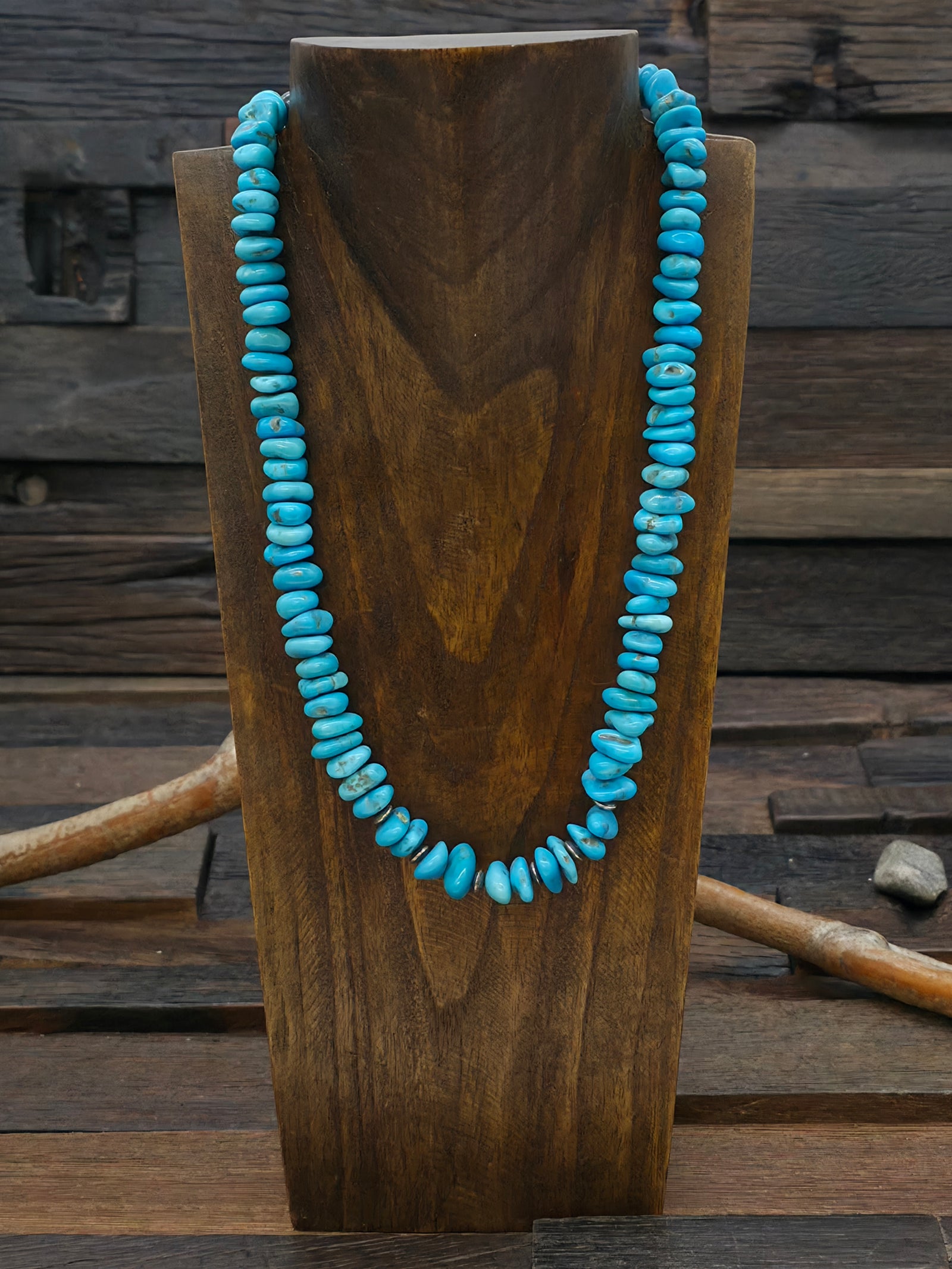 Kingman Turquoise and Small Sterling Silver Disk Beads Necklace
