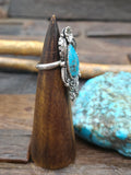 Sterling Silver Flower and Butterfly Applique and Turquoise Ring by B. Jimenez - Adjustable