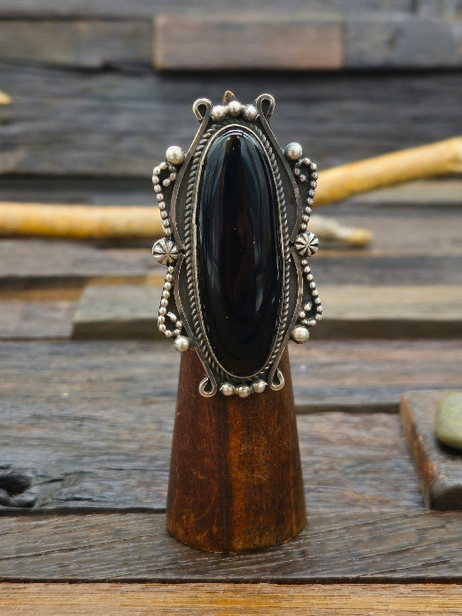 Extra Large Black Onyx statement Ring by Rosella Paxton Size 8.5