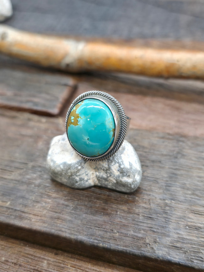 Leon Martinez Turquoise and Sterling Ring - Adjustable