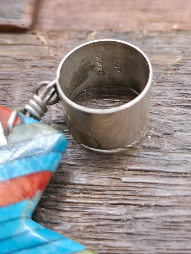 Large Mosaic Inlay Blue Turquoise Cross Pendant by Joe Reano