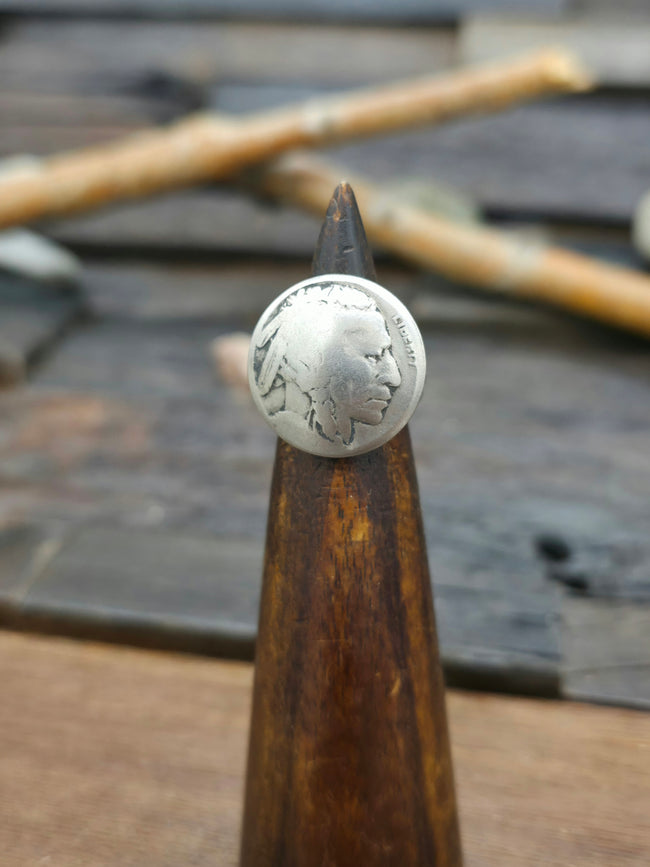 Chief Nickle Ring with Sterling Silver Band - Size 5 1/2