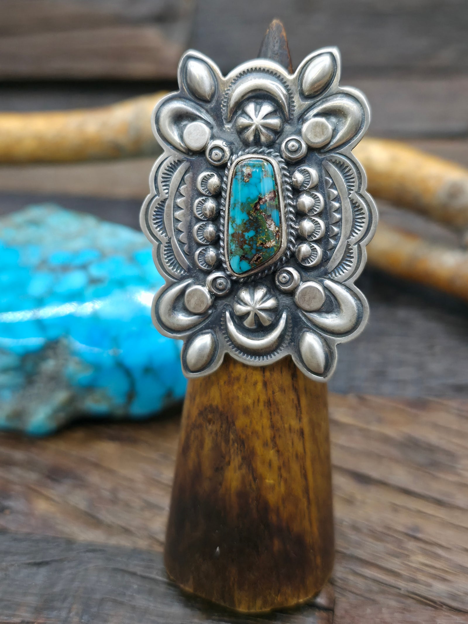 Sterling Silver and Blue Gem Turquoise Ring by Dean Sandoval - Size 7 1/2