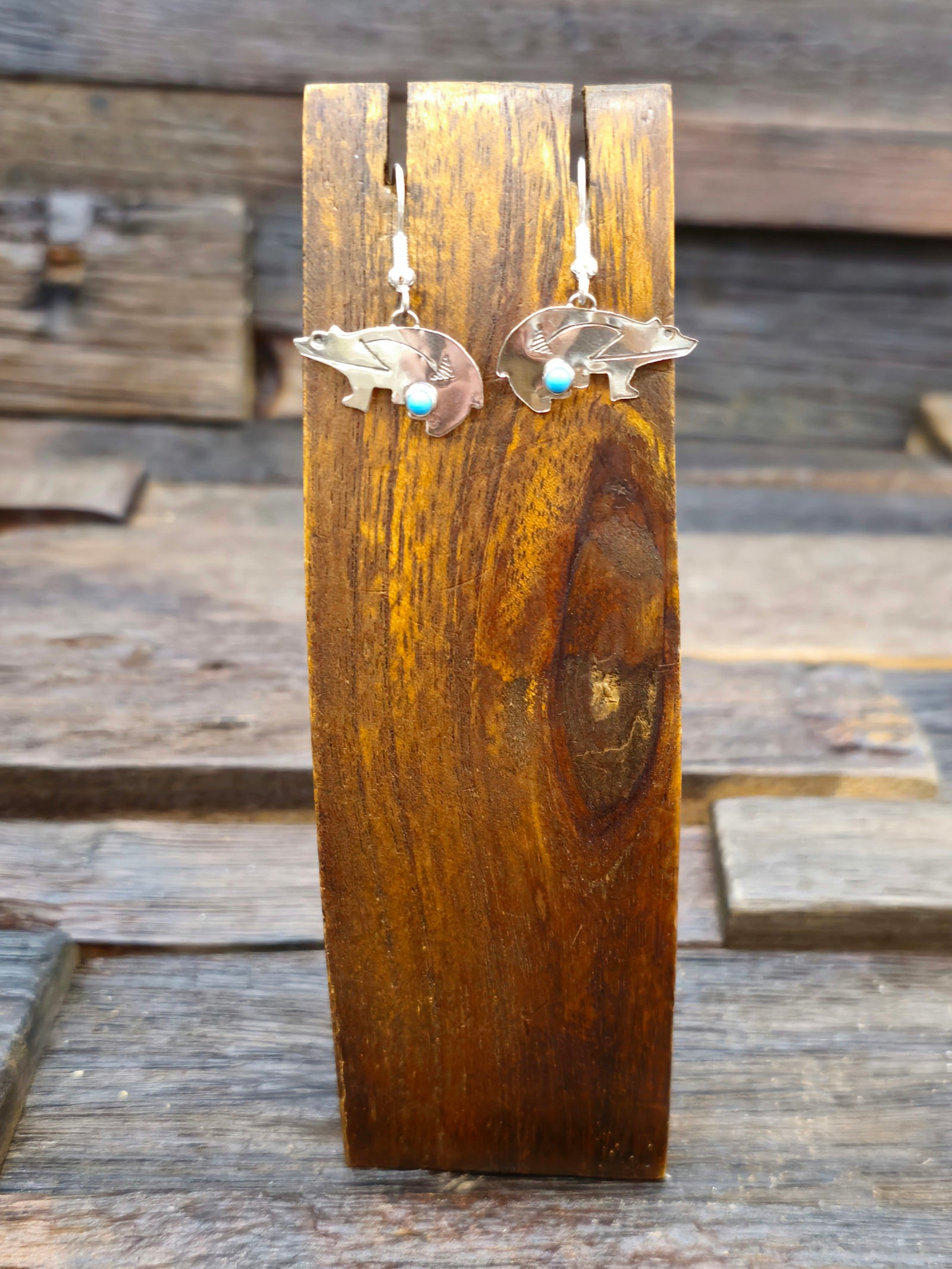 Mini Turquoise Bear Earrings by Lucille Platero