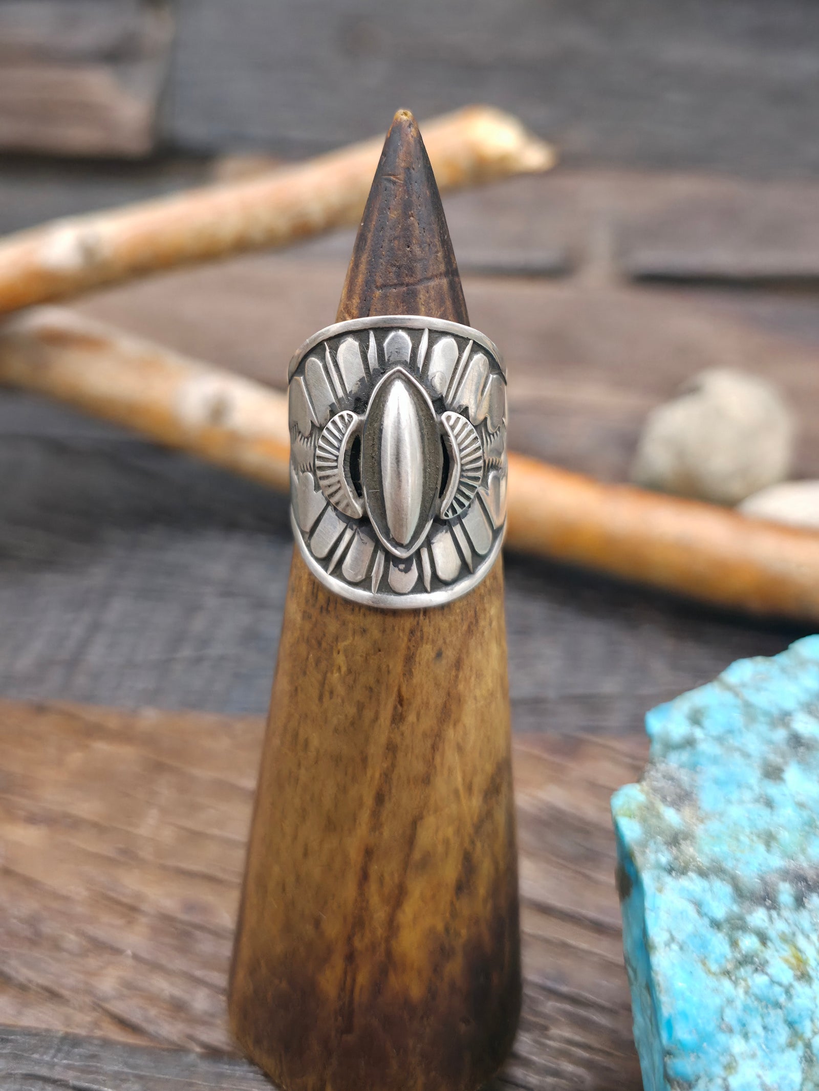 Stamped Sterling Silver Wide Band Ring by Derrick Cadman - Size 9