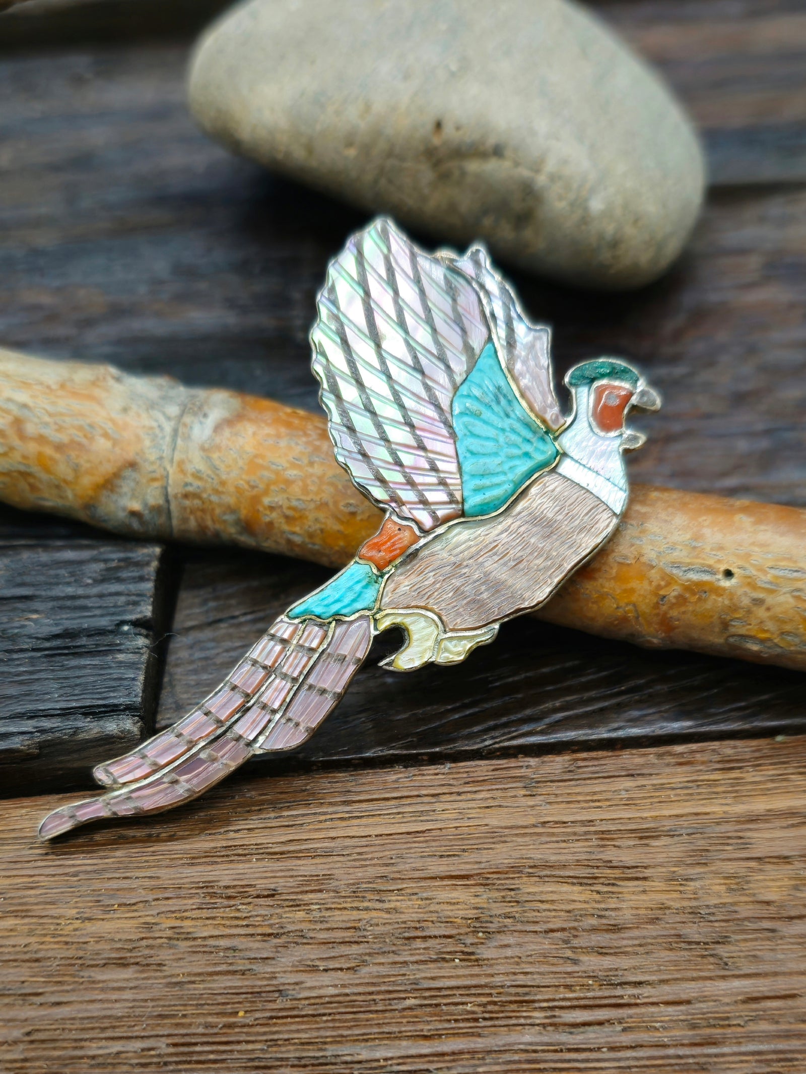 Vintage/Estate Sterling Silver Inlay Pheasant Pin/Pendant