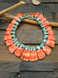 Reversible Turquoise, Spiny Oyster, Mother of Pearl, and Lapis Cleopatra Necklace by Charlene Reano - 15 in.