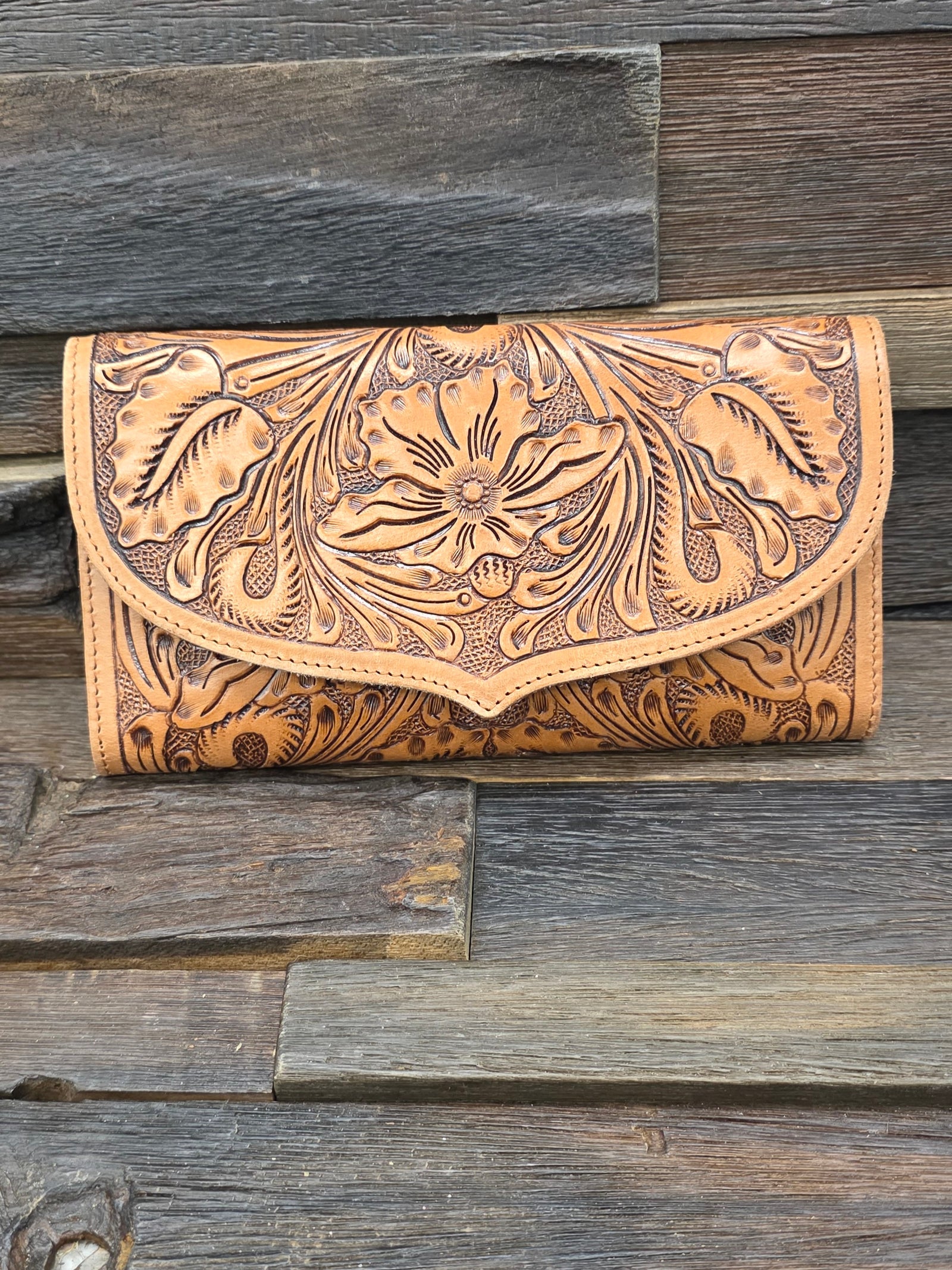 Brown Handtooled Leather Trifold Wallet by Loyal West