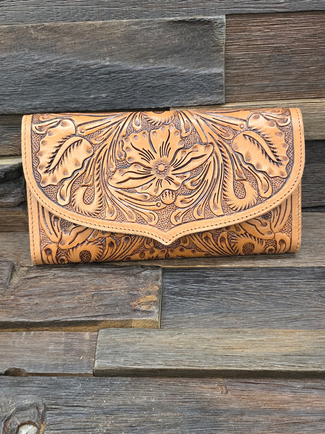 Brown Handtooled Leather Trifold Wallet by Loyal West