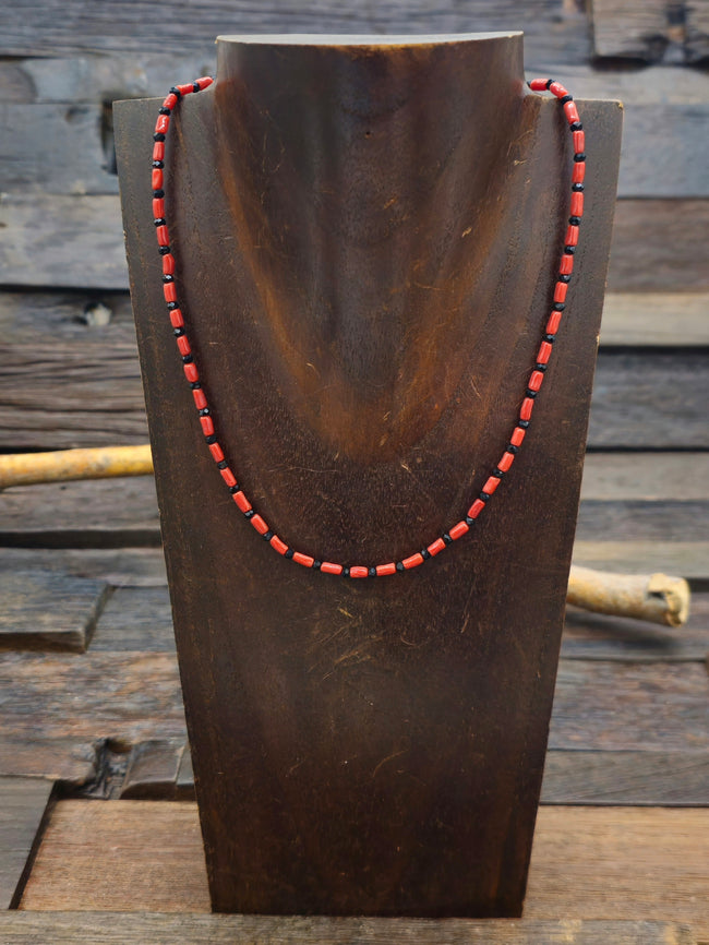 Coral and Faceted Jet Bead Necklace by Melvin Masquat - 16 in. plus 3 in. Extender