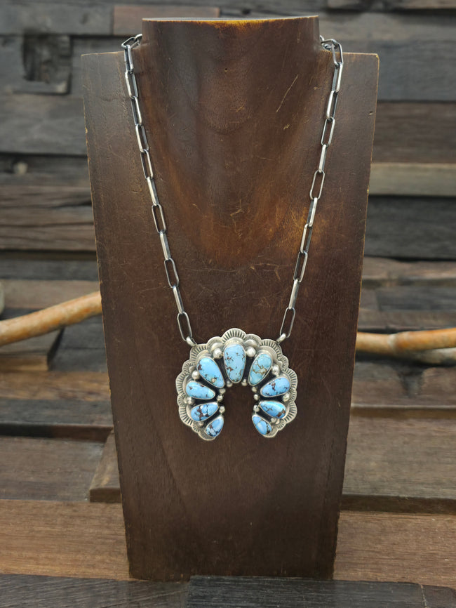Sterling Silver Golden Hill Turquoise Naja Necklace by Darrin Livingston - 20 in.