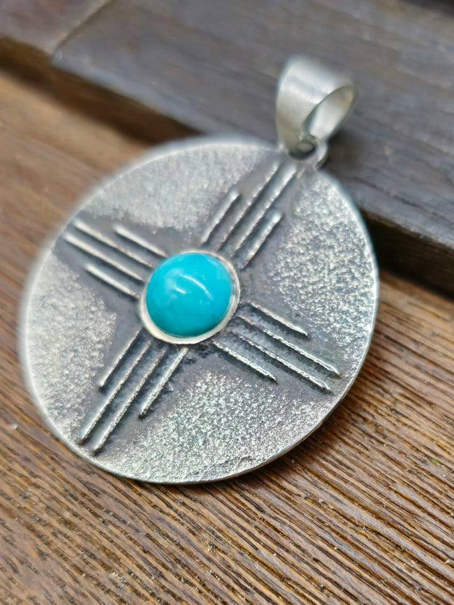 Zia Sterling Silver and Turquoise Round Pendant