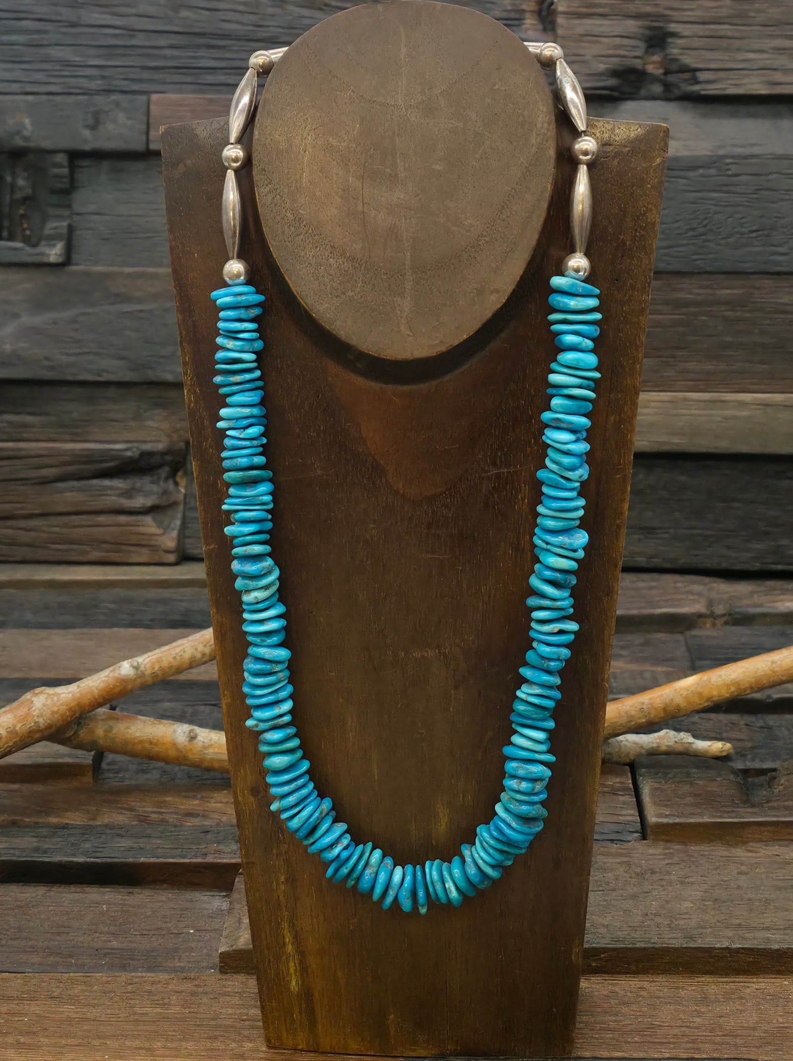 Single Strand Turquoise w/ Sterling Silver Beads Necklace - 23 in.