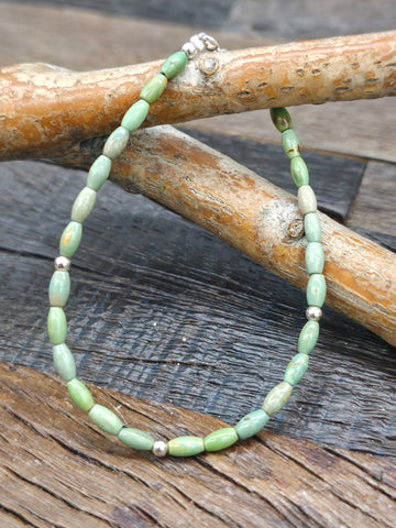 Turquoise, Spiny Oyster, and Sterling Silver Bead Bracelet - 6 1/2 in.