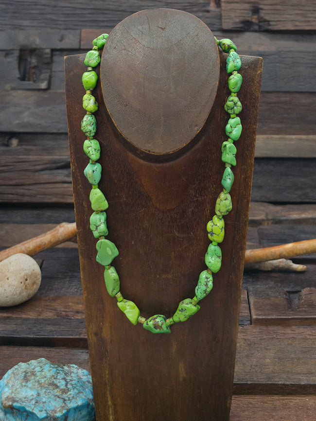 Bright Green Sky Horse Turquoise Nugget Necklace - 20 in.
