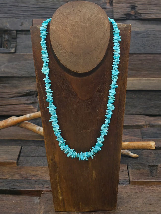Graduated Blue Turquoise Chip Necklace - 20 in. Plus 2 in. Extender