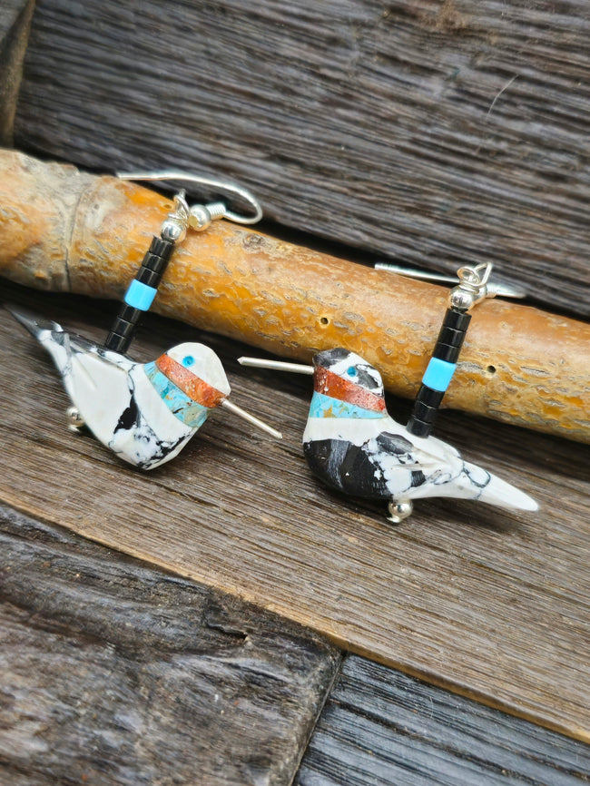 White Buffalo Hummingbird Earrings by Matt Mitchell
