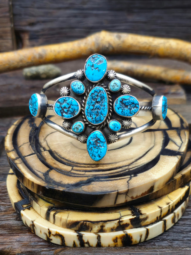 Sterling Silver Turquoise Nugget Bracelet by Wilson Dawes - 6 1/4 in