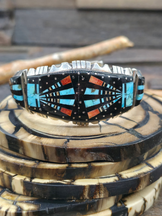 Turquoise Sterling Silver Inlay Bracelet by Ray Jack