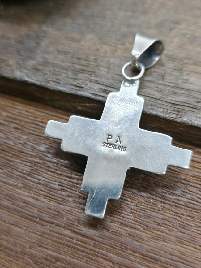 Turquoise and Sterling Silver Zia Symbol Pendant by Priscilla Apache