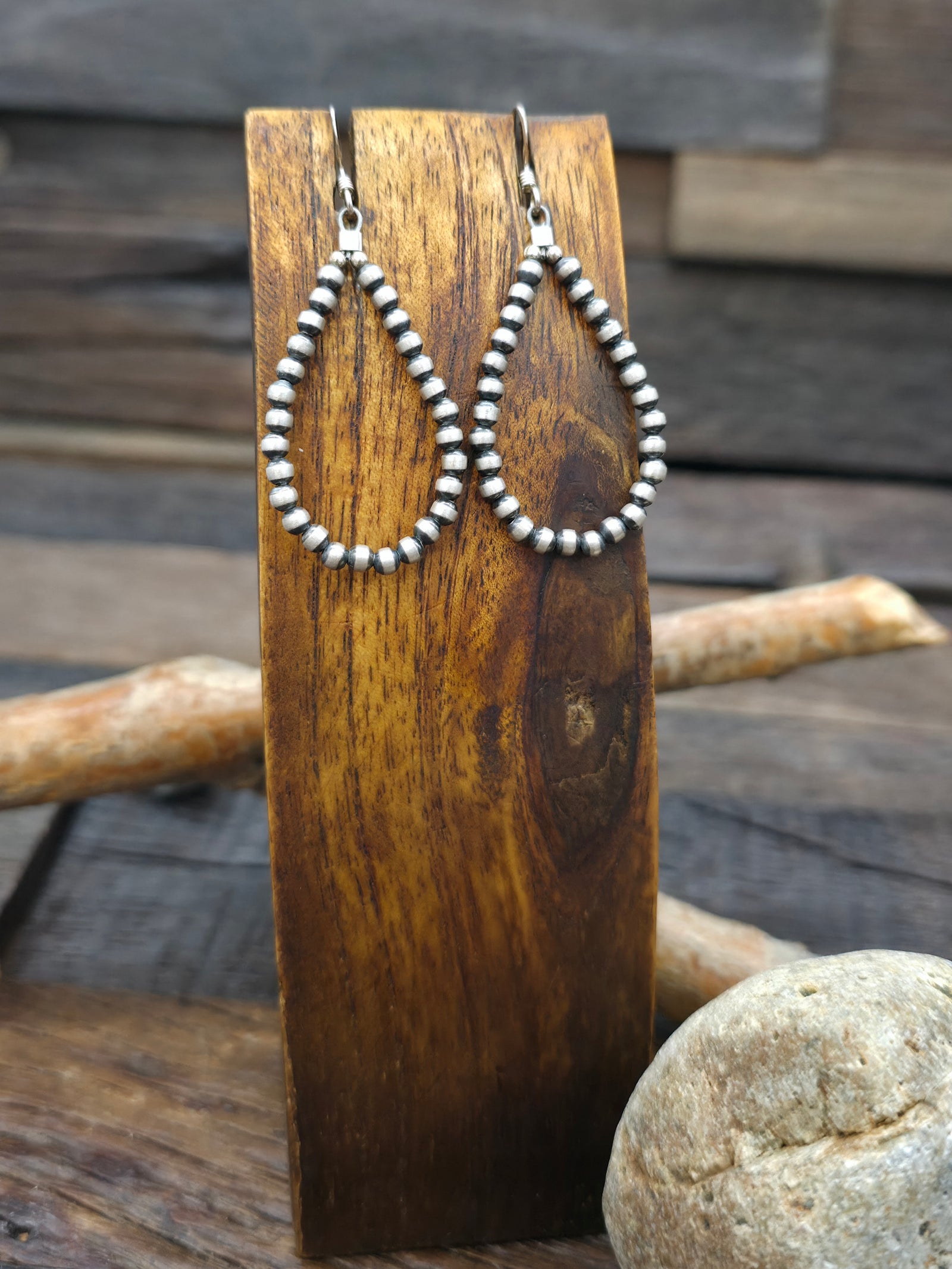 Small Oxidized Sterling Silver Bead Loop Earrings