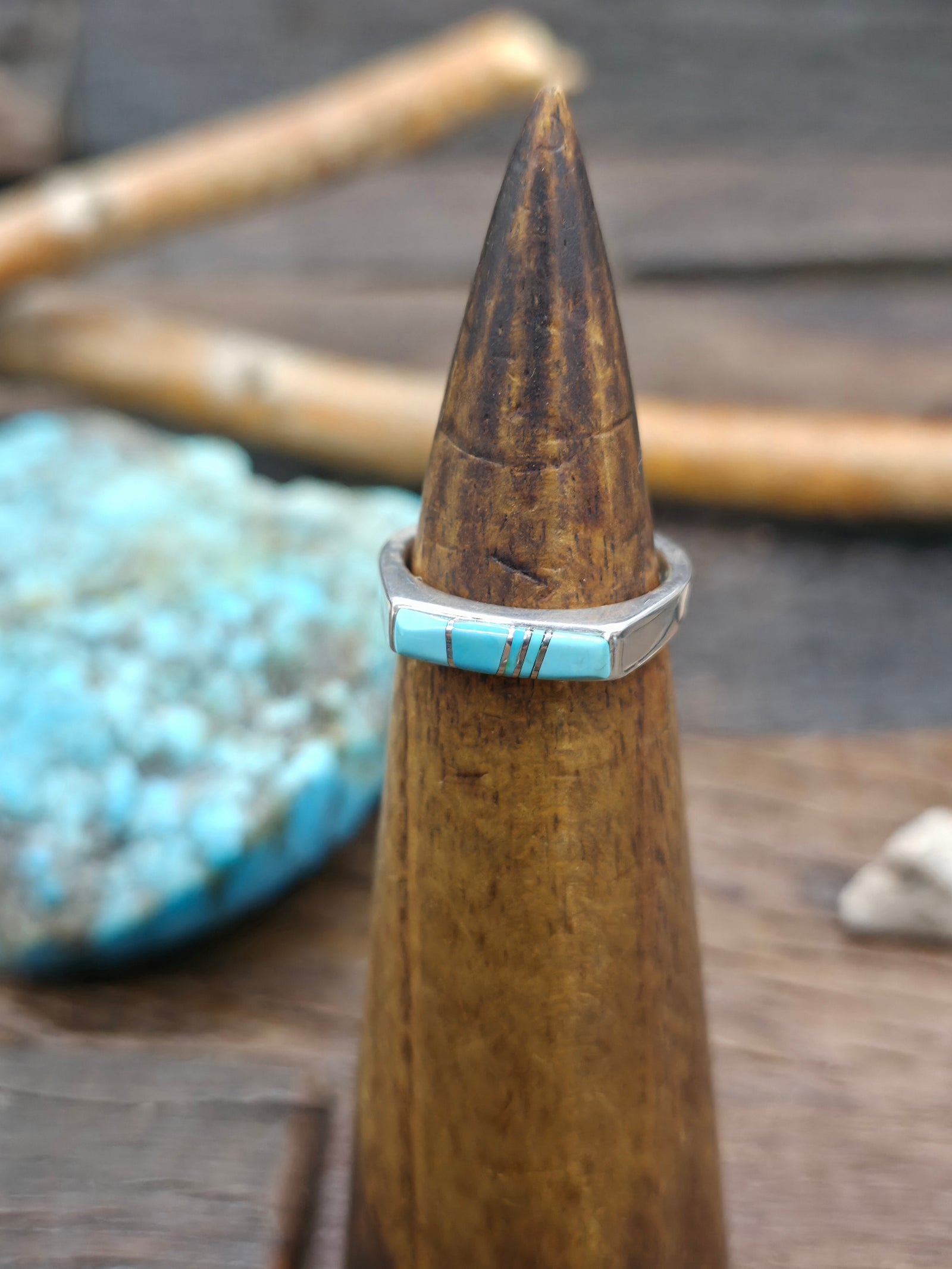 Sterling Silver Turquoise Inlay Ring by Albert Topaha - Size 7 1/2