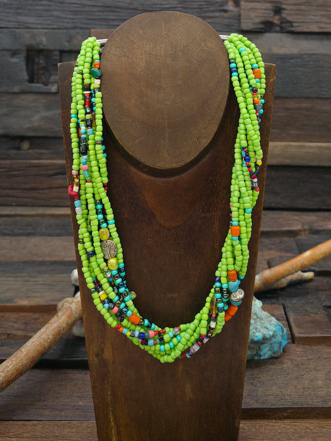 Eight Strand Green Mixed Bead Necklace by Jacqueline Coriz - 20 in.