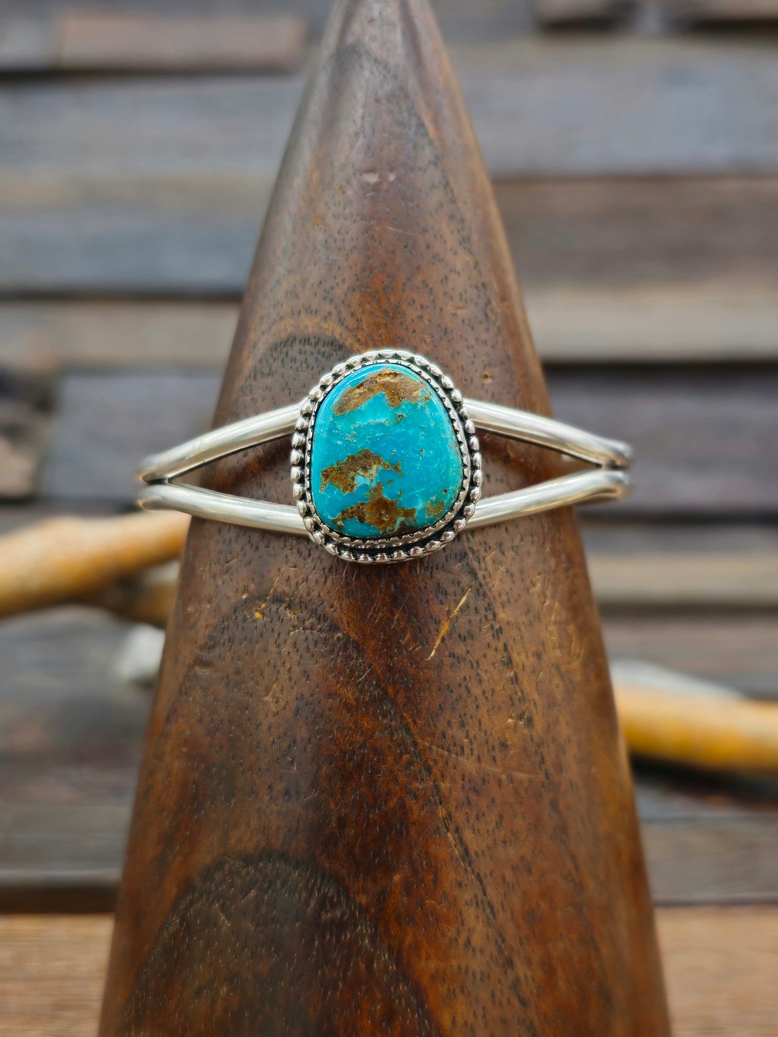Single-Stone Turquoise Sterling Silver Cuff by Rosella Paxton - 6 1/4 in.