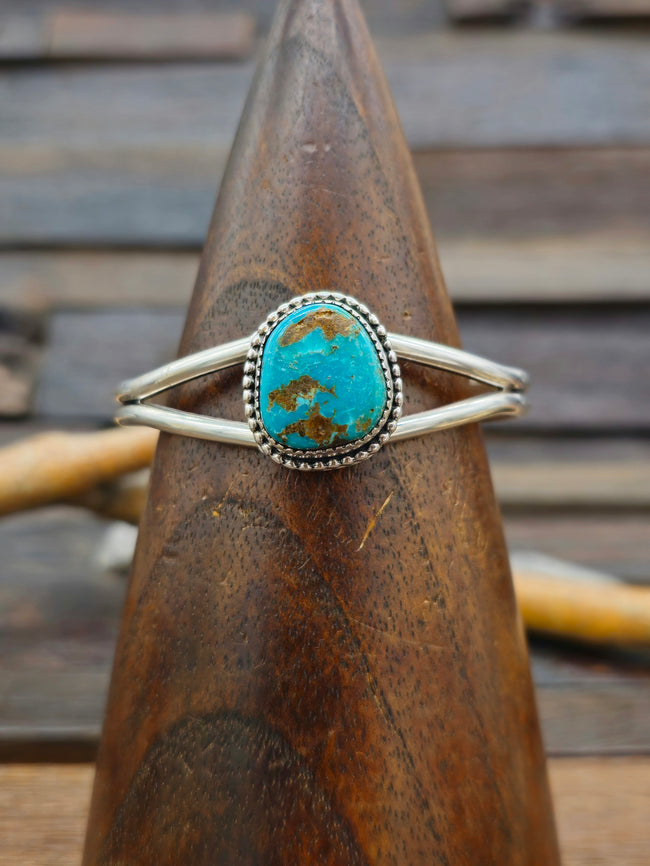 Single-Stone Turquoise Sterling Silver Cuff by Rosella Paxton - 6 1/4 in.