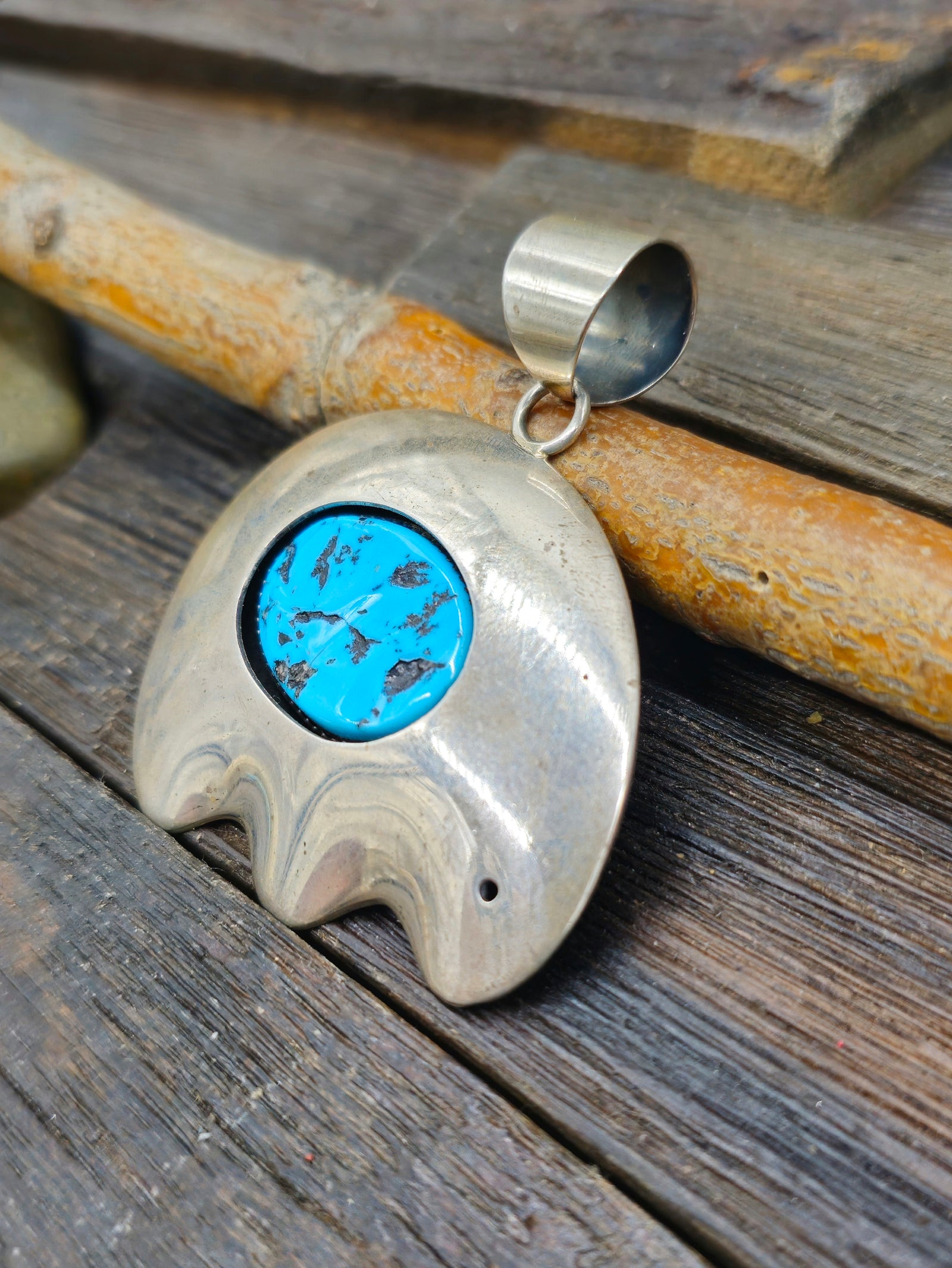 Vintage/Estate Sterling Silver Bear Pendant with Turquoise