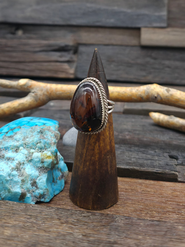 Amber and Sterling Silver Ring by Tommy Lee - Size 9 1/4