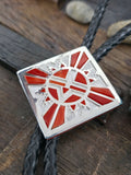 High Shine Sterling Silver Coral Inlay Bolo Tie by Michael Perry - 44 in.