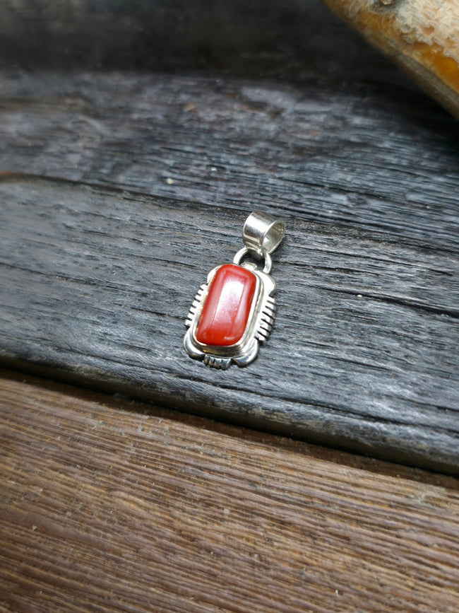 Mini Sterling Silver Coral Pendant by L. Yazzie