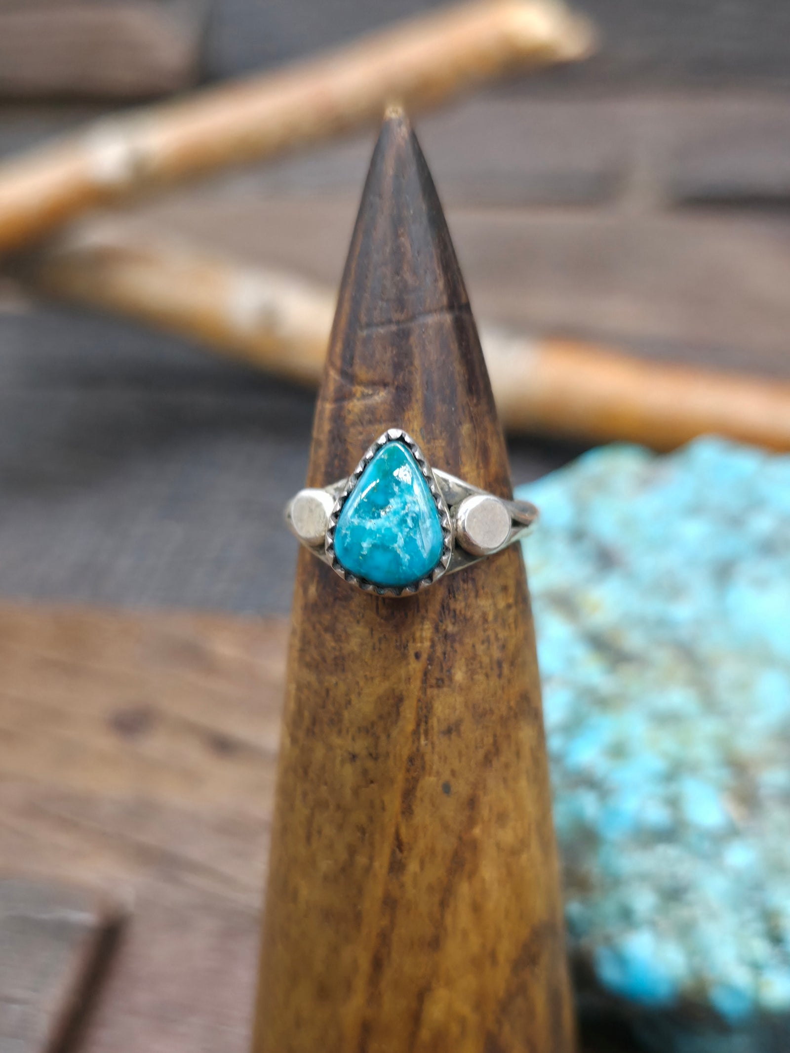 Sterling Silver Pear Shape Turquoise Ring - Size 7