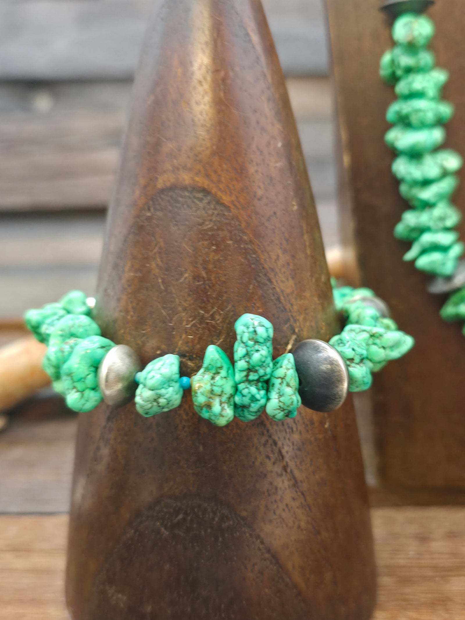 Green Hubei Turquoise Nugget and Oxidized Sterling Silver Bead Necklace, Bracelet, and Earring Set - 20 in. Plus 2 in. Extender